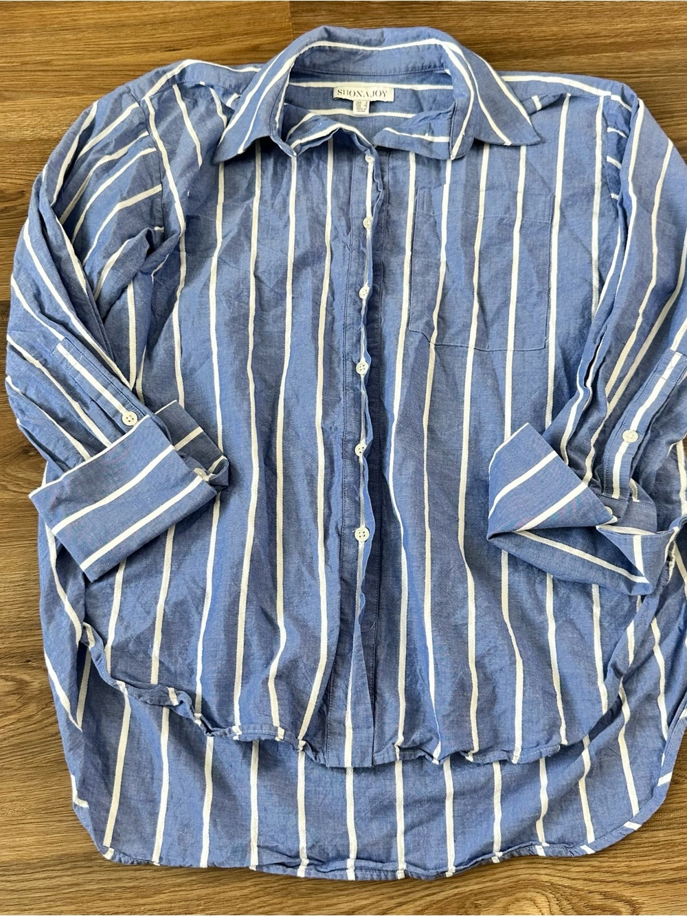 Shona Joy Button Up Shirt Womens 4 Blue 100% Cotton Stripe Long Sleeve Coastal